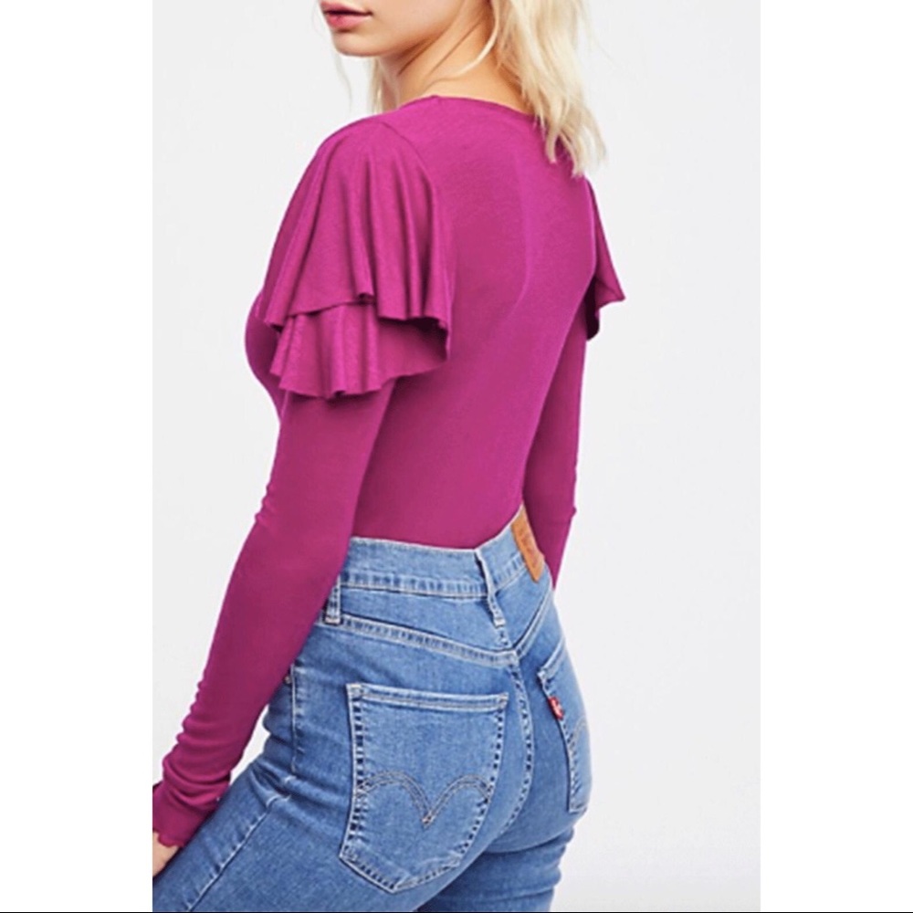 Free People On Rewind Ruffle Lettuce Edge Trim Top - Picture 4 of 7